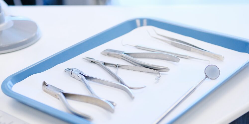 a tray of dentist implements