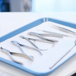 a tray of dentist implements